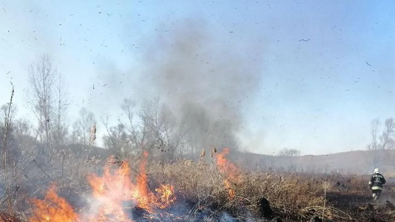 Felgyulladt a száraz fű és a nádas a Nógrád megyei Magyargécen