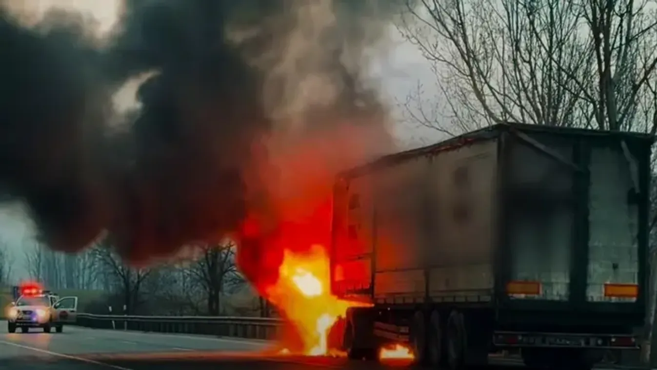 Videón, ahogy teljes terjedelmében égett egy kamion a 8-as főúton