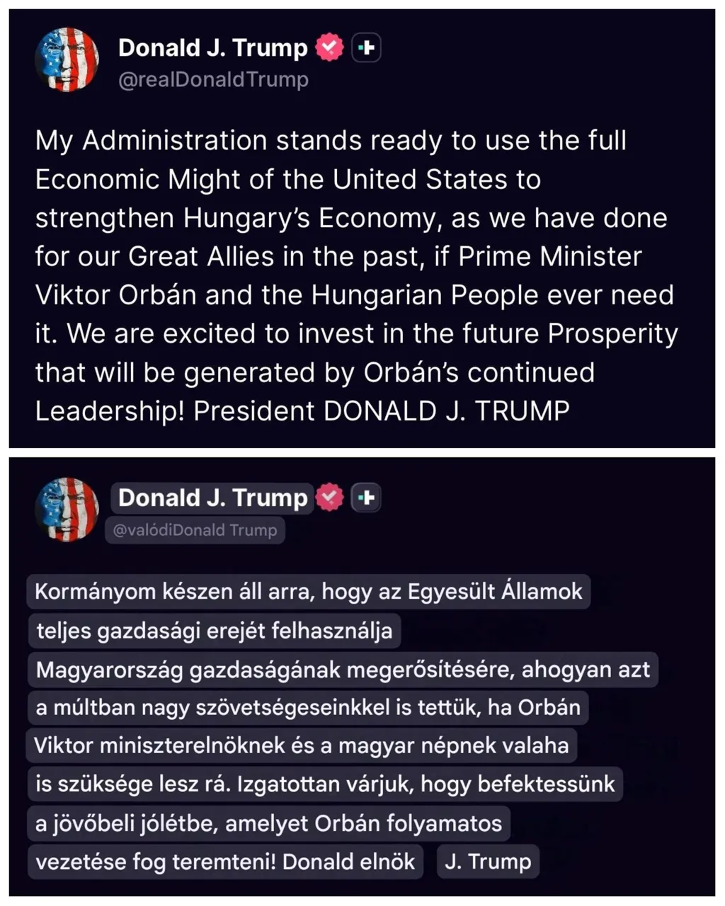 Donald Trump újabb támogatásáról biztosította Orbán Viktor miniszterelnököt